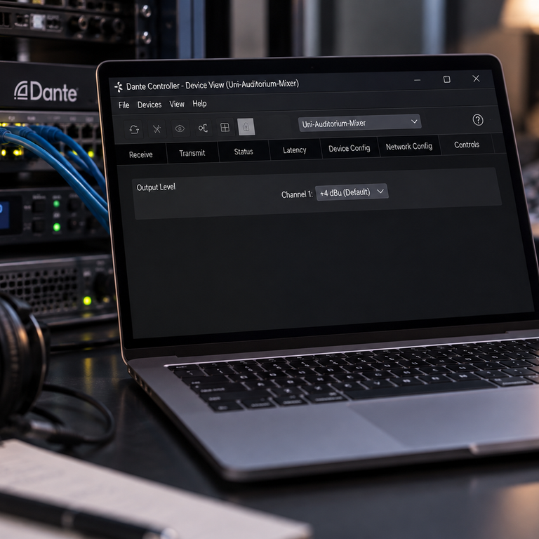 Techniker richtet ein Mikrofon bei einem Live-Event ein.